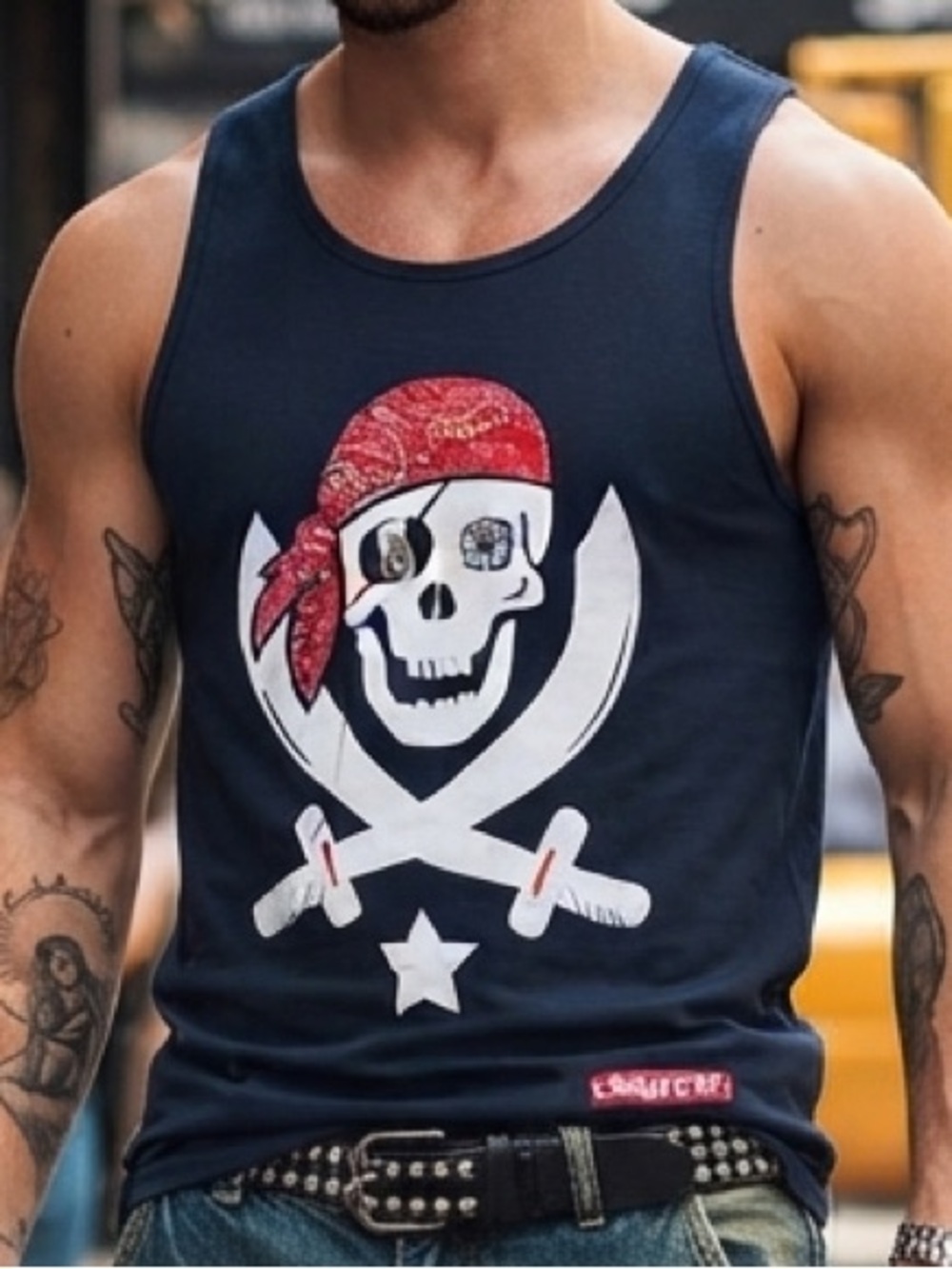 Sabit NYC Men’s Pirate Skull Tank Top Blue XL Deadstock NEW / RARE!
